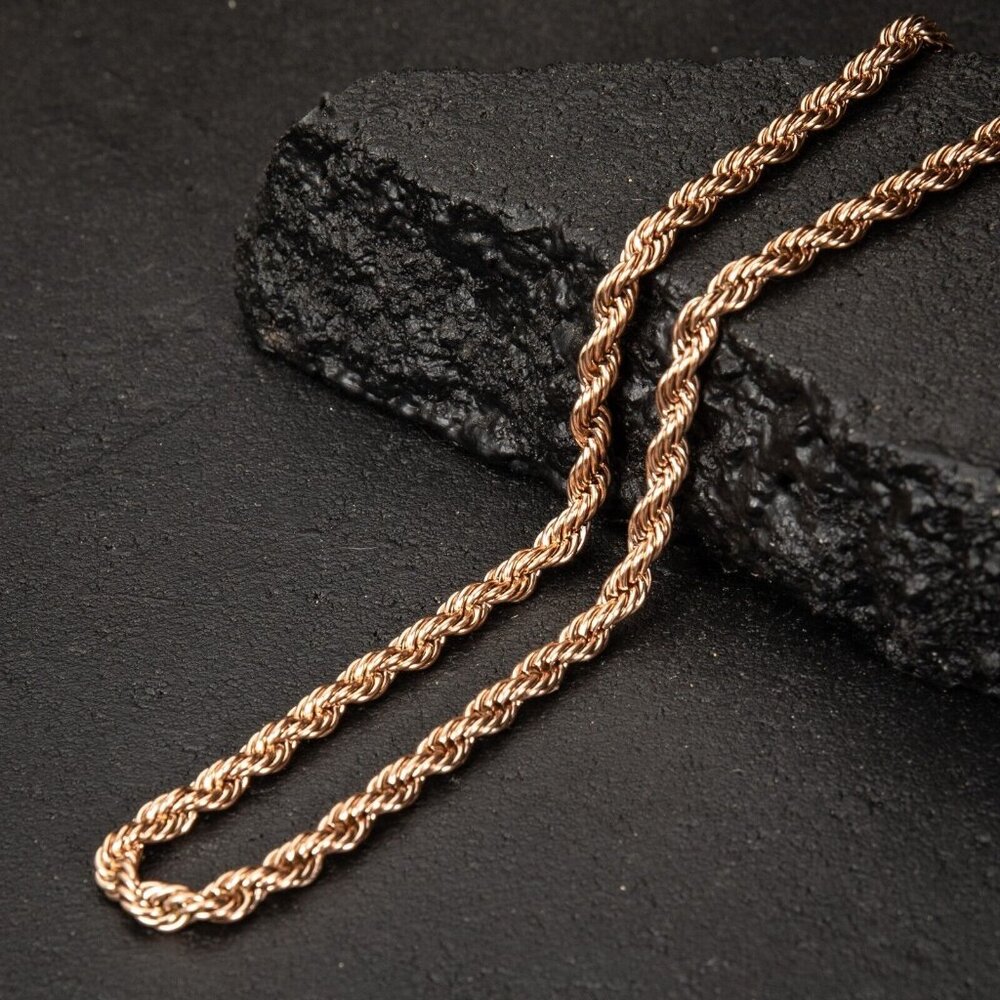 Rose Gold Plated Solid Heavy 316 Stainless Steel 6MM Twist Rope Chain Necklace